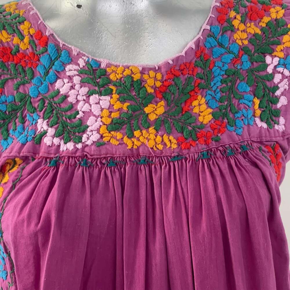 Vintage Hand-Embroidered Mexican San Antonino Cotton Maxi Dress