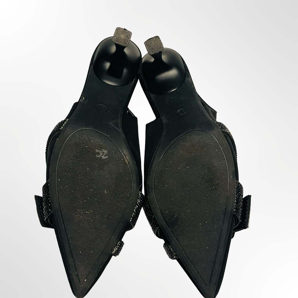 Sugar Black Suede Rhinestone Buckle Slingback Kitten Heels