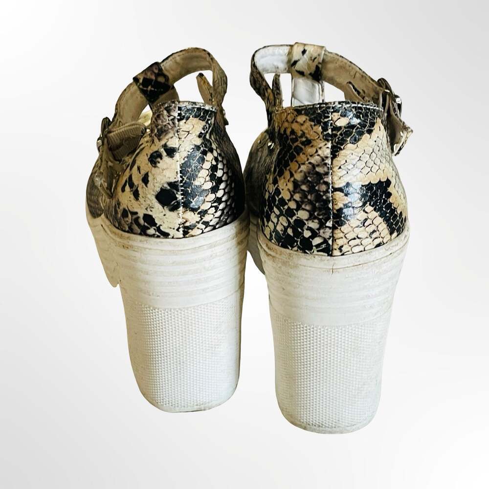 Martin Pescatore Snakeskin Print T-Strap Platform Mary Jane Heels