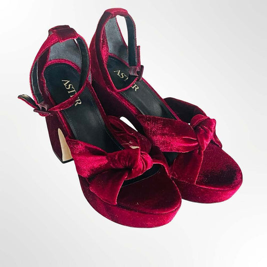 Aster Red Velvet Bow Platform Heeled Sandals