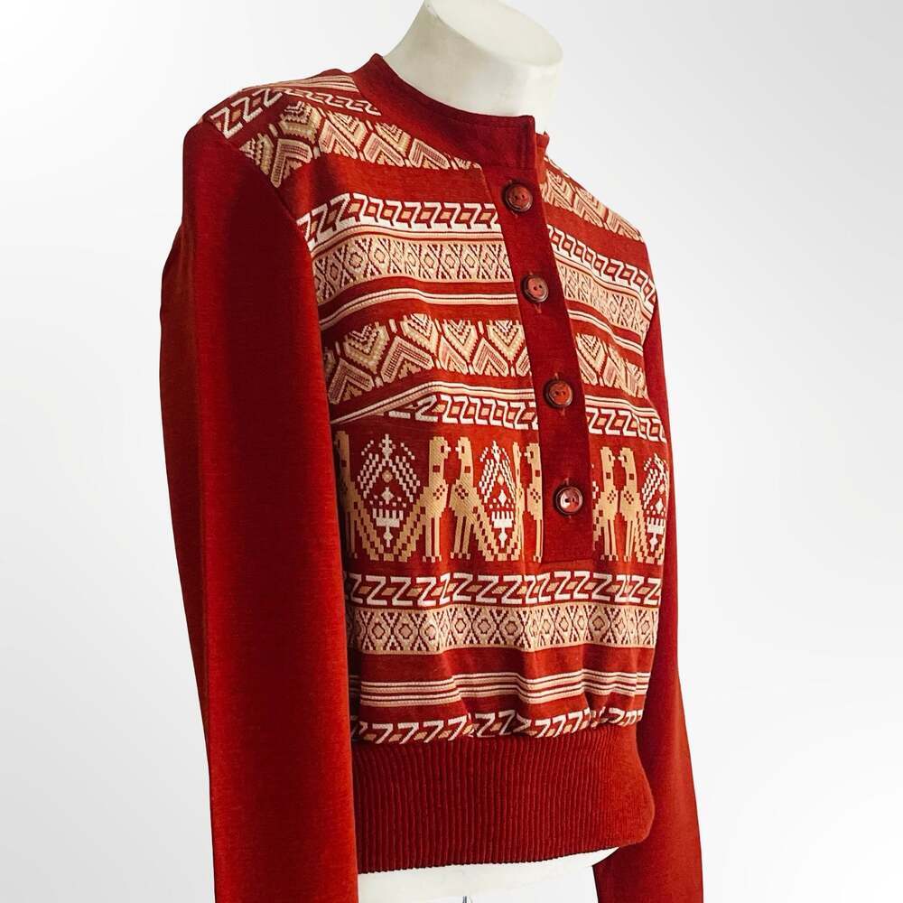 Napapijri Geographic Red Wool Knit Button Up Cardigan Sweater