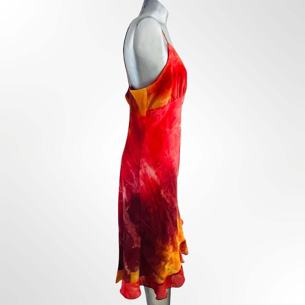 Dunamis USA Red and Orange Tie Dye Spaghetti Strap Ruffle Hem Slip Dress