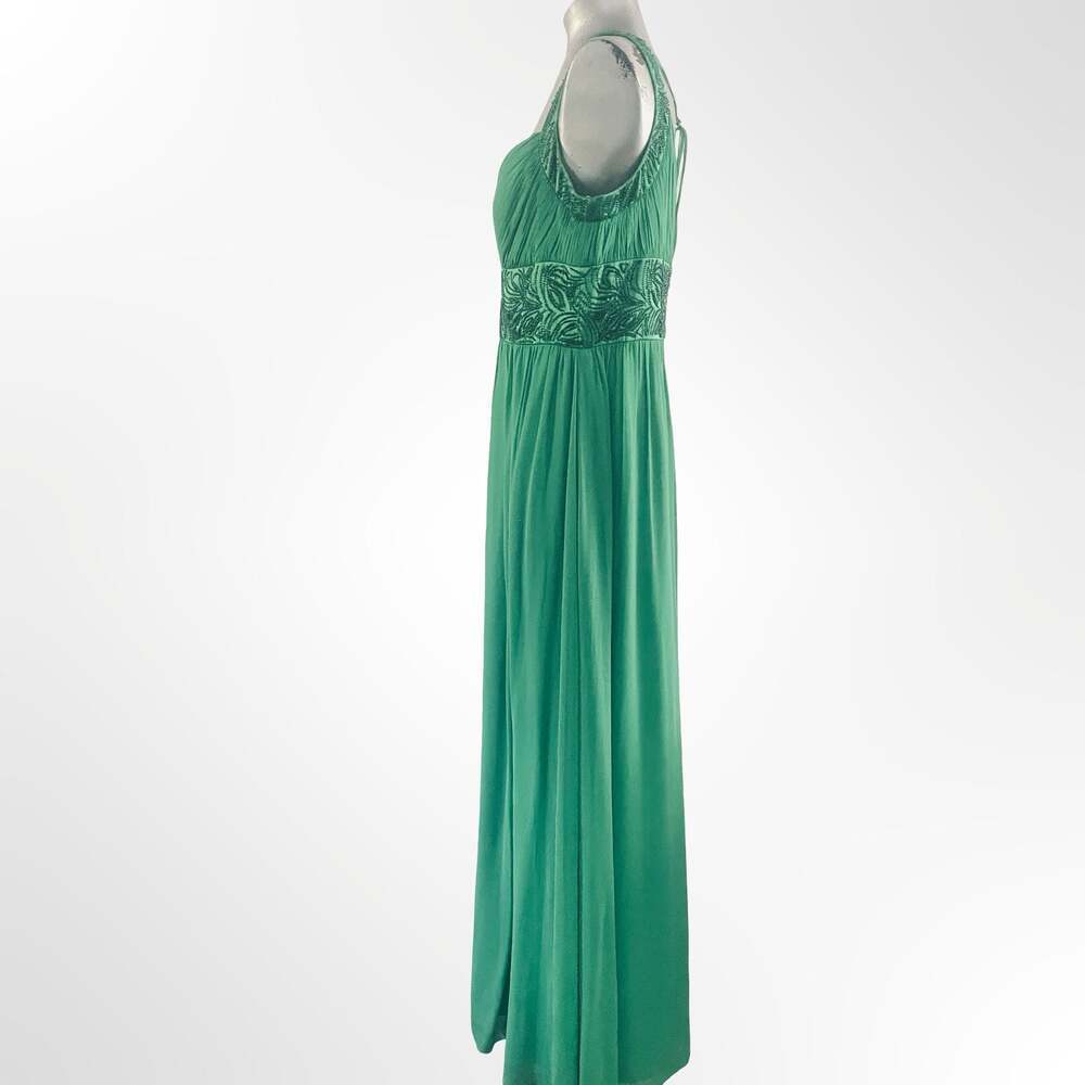 OC by OC Emerald Green 100% Silk Pleated Beaded Waist Maxi Evening Gown Size 12