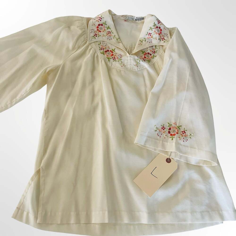 Lily Vintage Embroidered Floral Cream Blouse