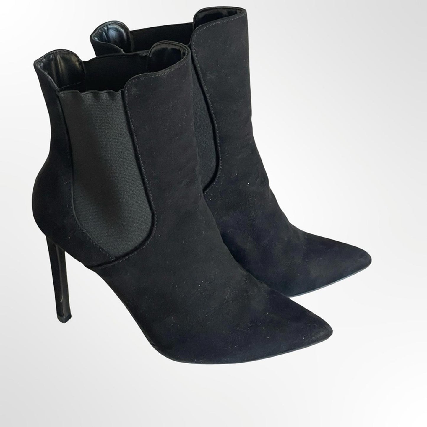 Black Suede Pointed-Toe Stiletto Ankle Boots in size 8