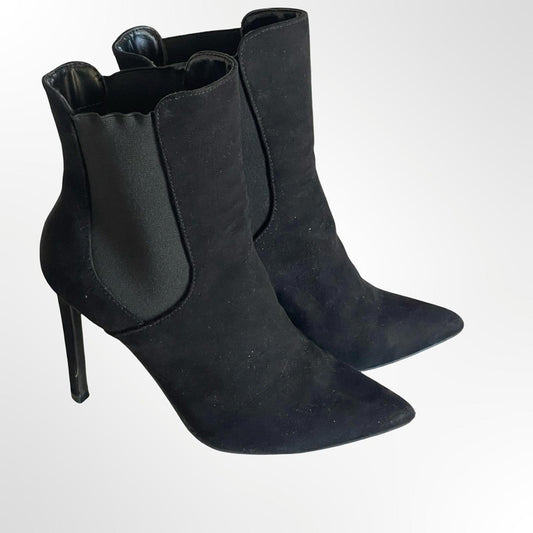 Black Suede Pointed-Toe Stiletto Ankle Boots in size 8