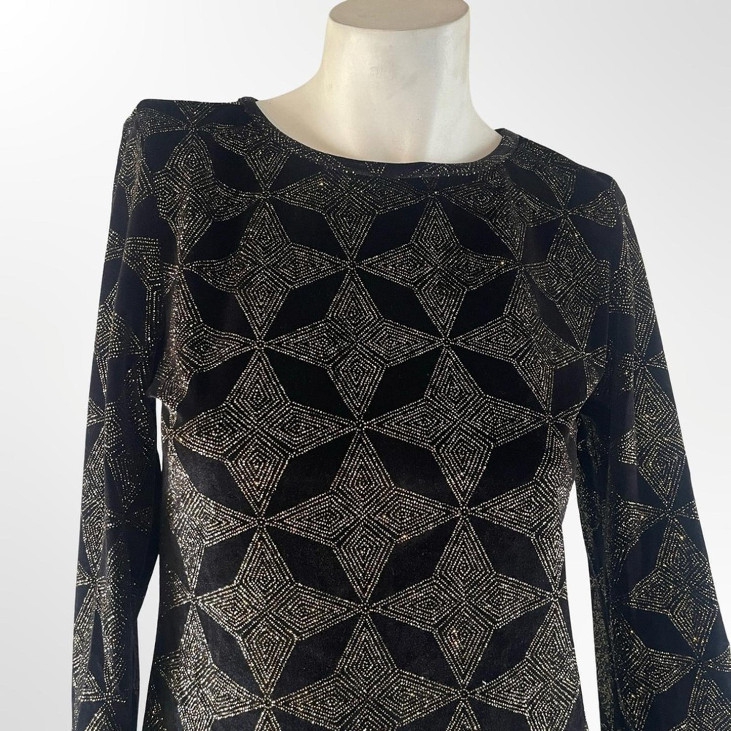 Topshop Black and Gold Geometric Dress in size 8