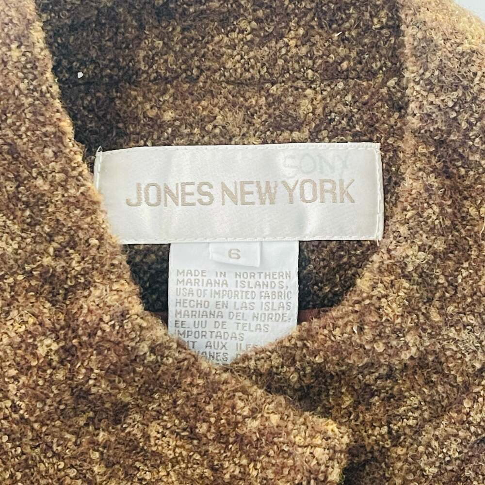 Jones New York Women's Brown Wool-Blend Bouclé Button-Front Jacket Size 6