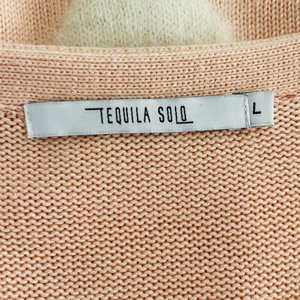 Tequila Solo Coco Heart Pattern Knit Pullover Sweater Peach Pink Size L
