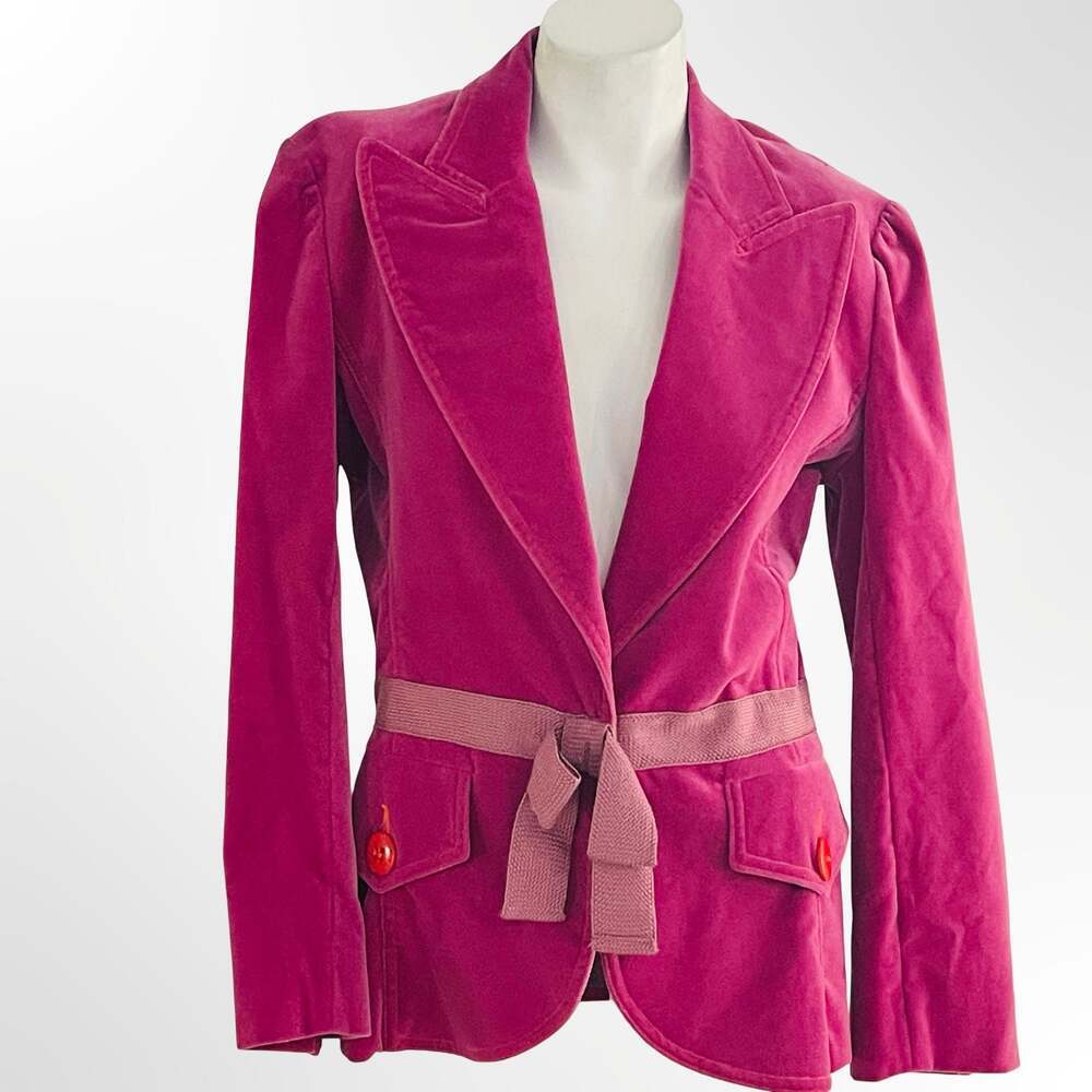 Samantha Treacy Women's Hot Pink Velvet Blazer Jacket with Floral Lining