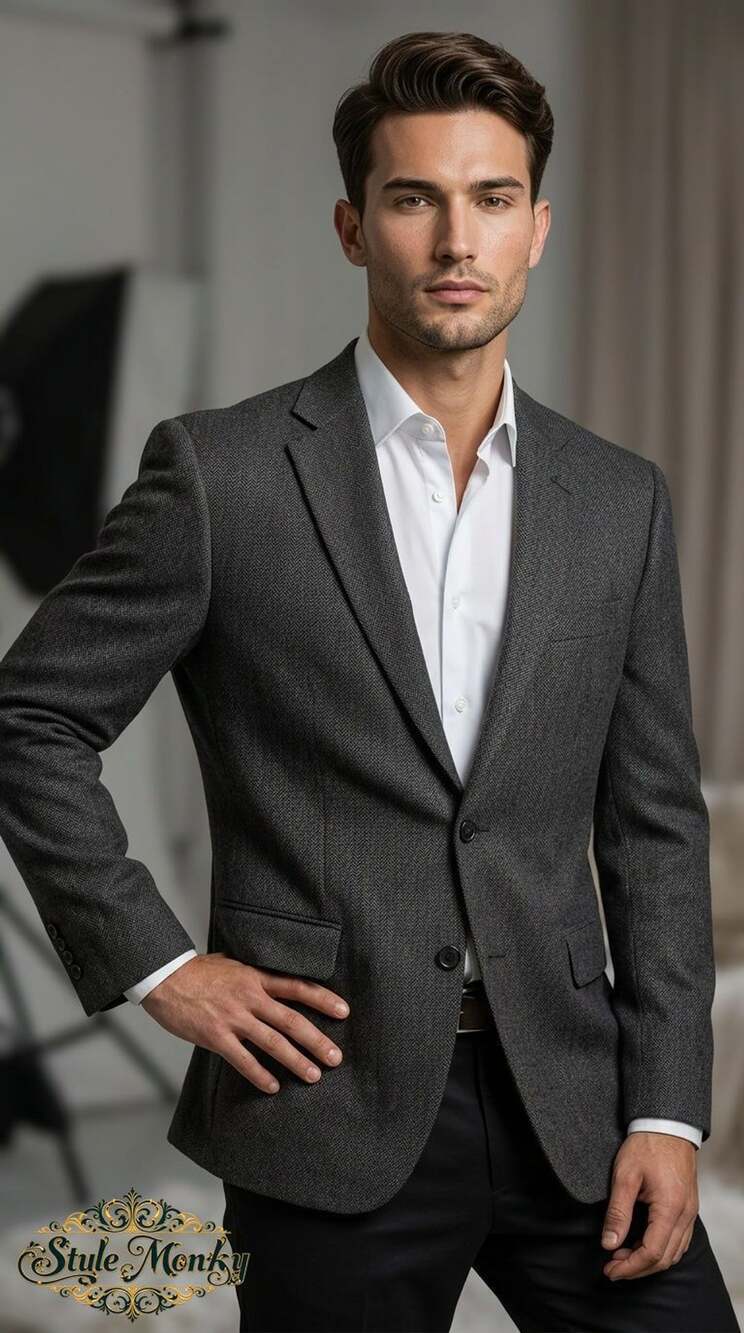 Pronto Uomo Platinum Charcoal Grey Herringbone Two Button Sport Coat Blazer XXL