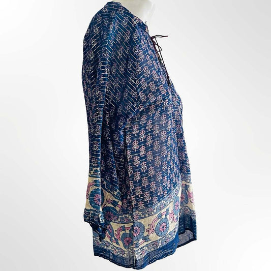 Joie Navy Blue Purple Flowy Floral Silk Boho Blouse Top Size S