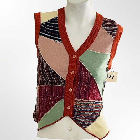 Hewitt Knitting Mills Vintage Patchwork Wool Blend Knit Sweater Vest Size M