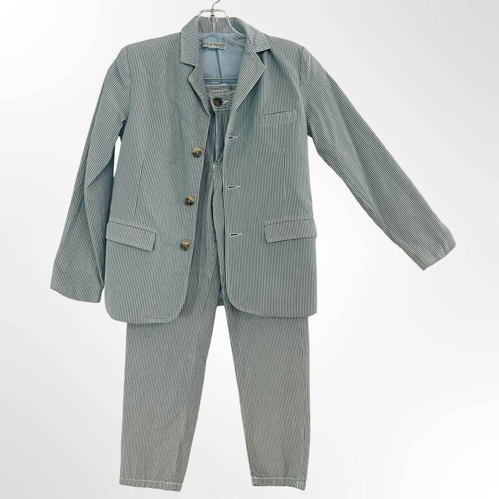 Hope & Henry Boys Blue and White Striped Seersucker Blazer and Pant Set