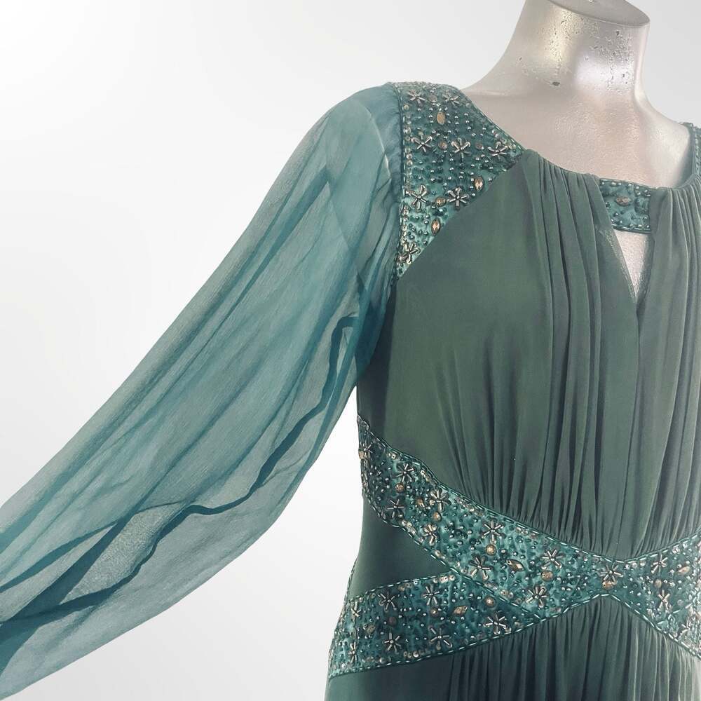 Decode 1.8 Forest Green Chiffon Embellished Long Sleeve Evening Gown