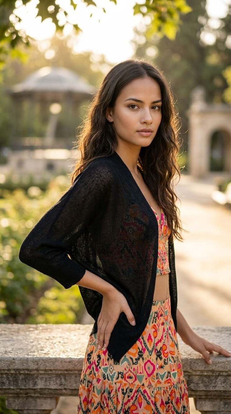 Black Open Front 3/4 Sleeve Knit Cardigan Shrug Size M
