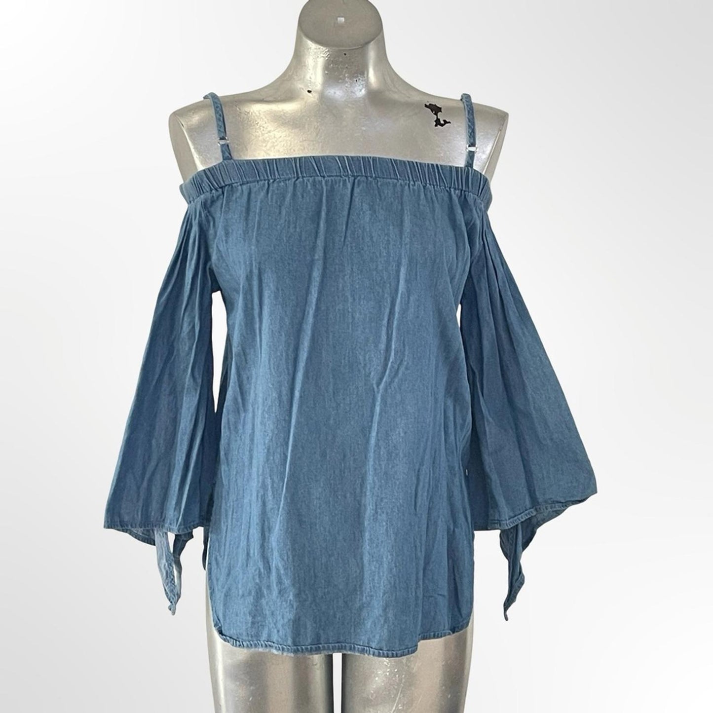 Denim Blue Off-Shoulder Bell Sleeve Top
