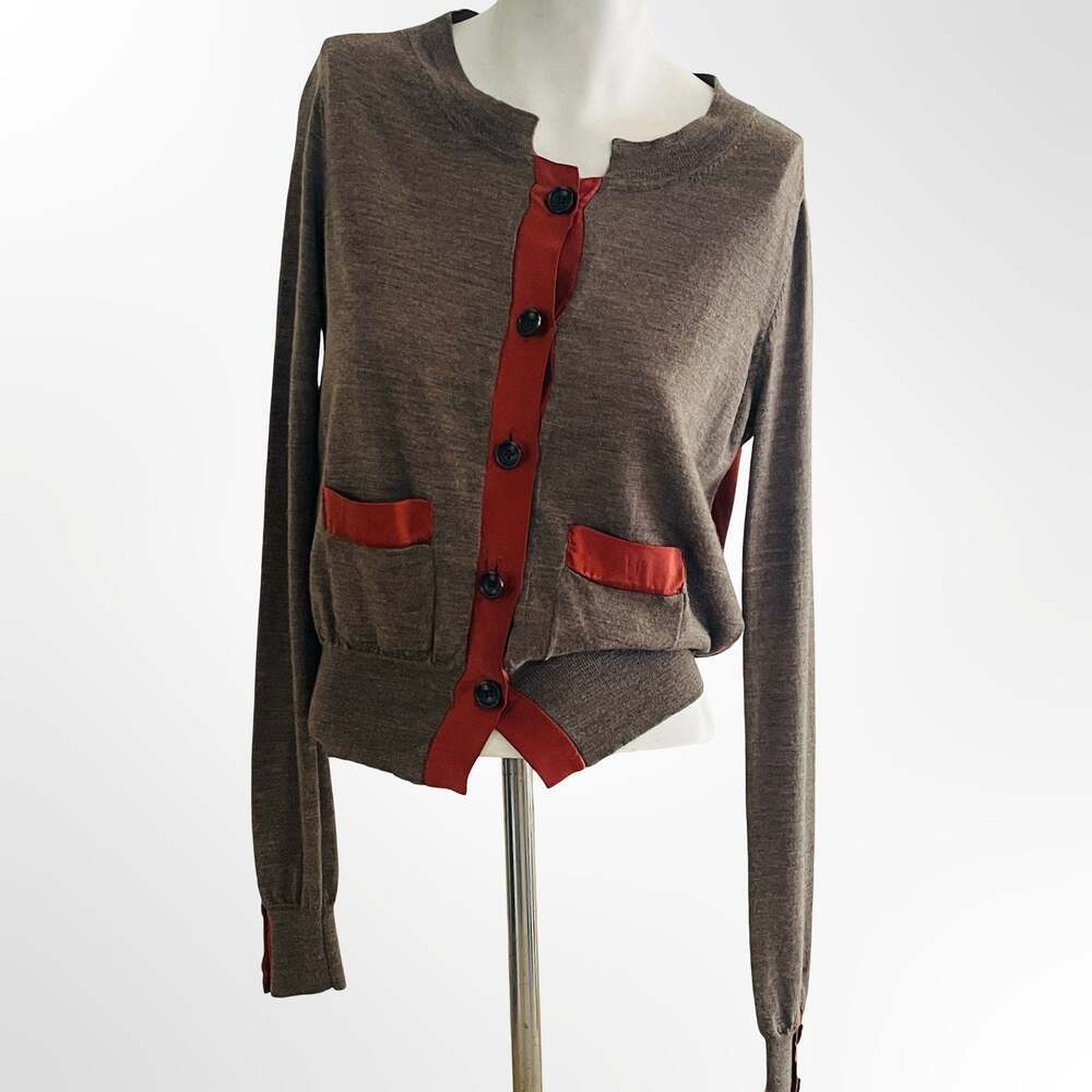 Giada Forte Brown and Rust Silk Wool Blend Cardigan Sweater Size S
