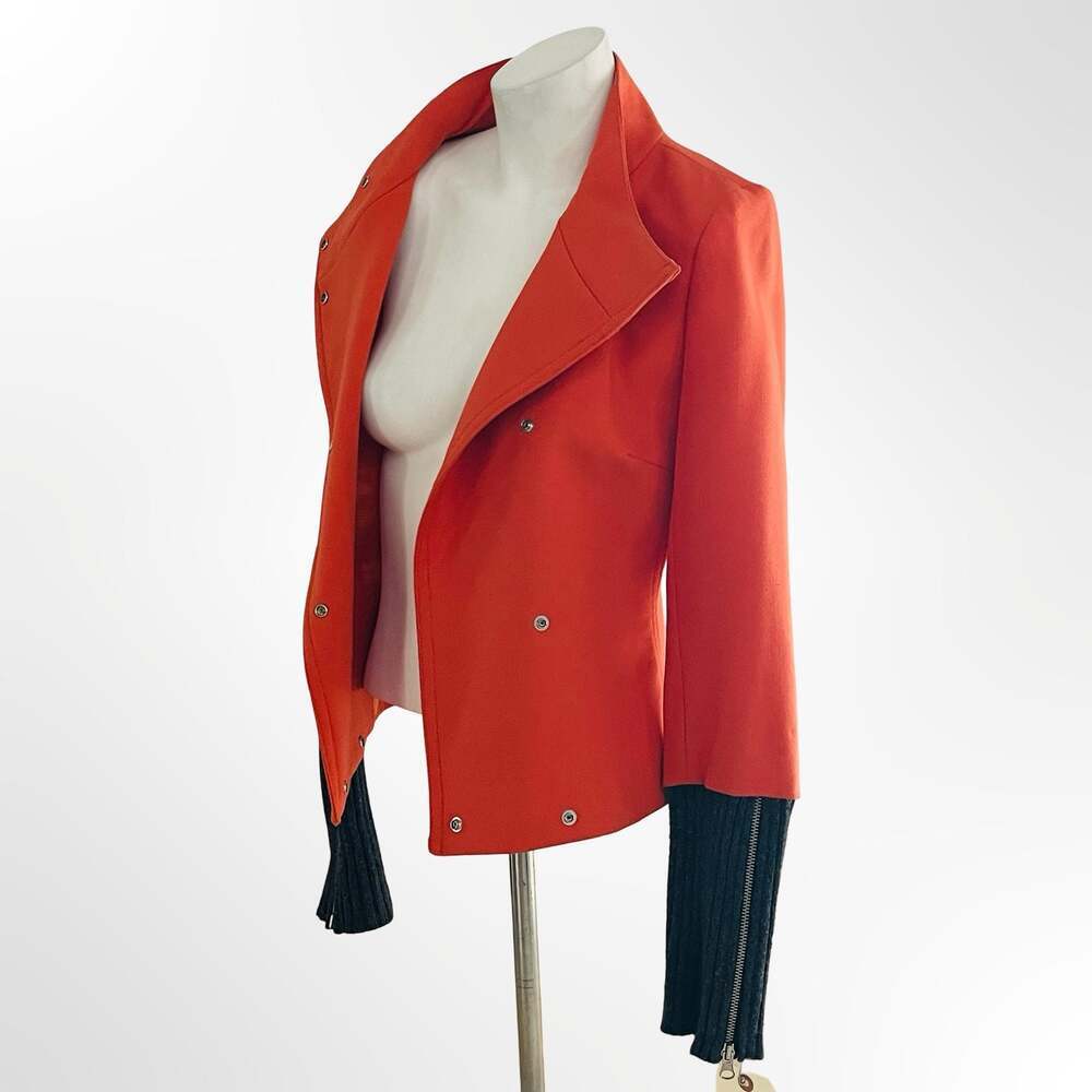 Mexx Orange Wool-Blend Blazer Jacket with Contrast Knit Ribbed Sleeves