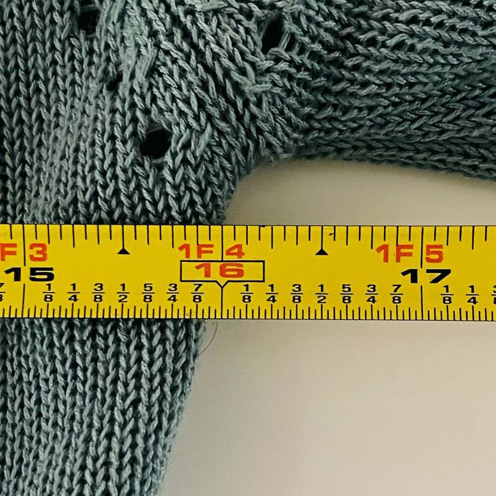 Vintage Beewear Boho Sage Green Pointelle Knit Tie-Front Peplum Top