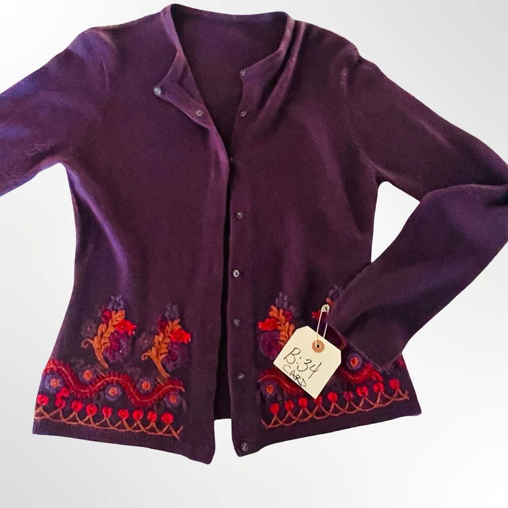 Unbranded Purple Floral Embroidered Button-Front Cardigan Sweater