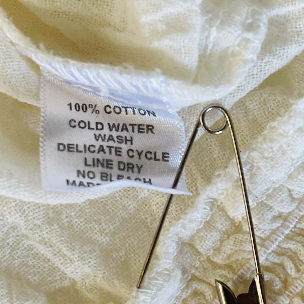 Grassroots White 100% Cotton Gauze Peasant Blouse Long Sleeve Tie Neck