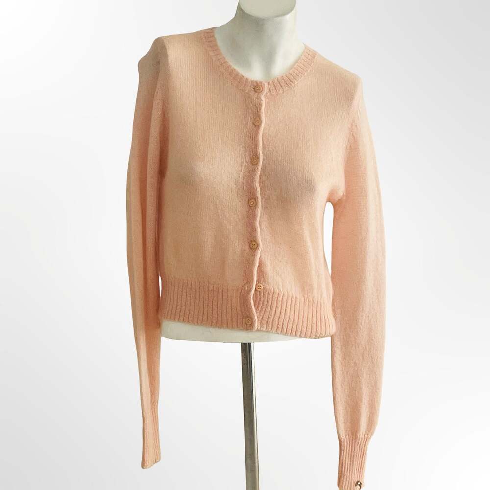 Vintage Early 2000s Baby Pink Angora Wool Blend Cardigan Sweater XS