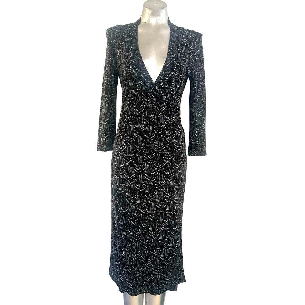 Banana Republic Black Metallic Dot Print V-Neck Midi Wrap Dress