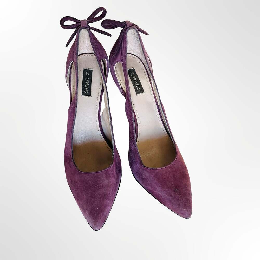 Joan & David Purple Suede Pointed-Toe Heels with Bow Detail