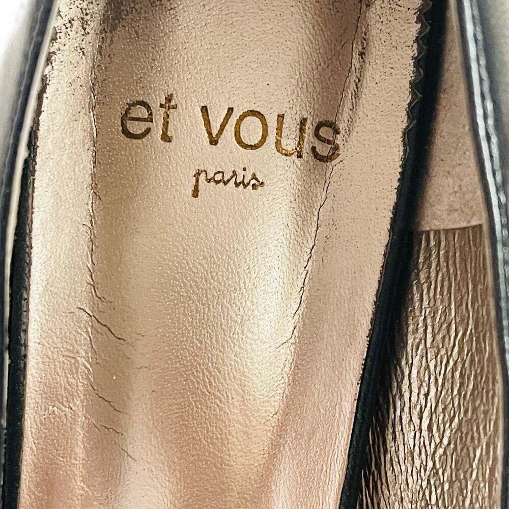 et vous paris Black Leather Pointed-Toe Kitten Heel Pumps with Stitched Detail
