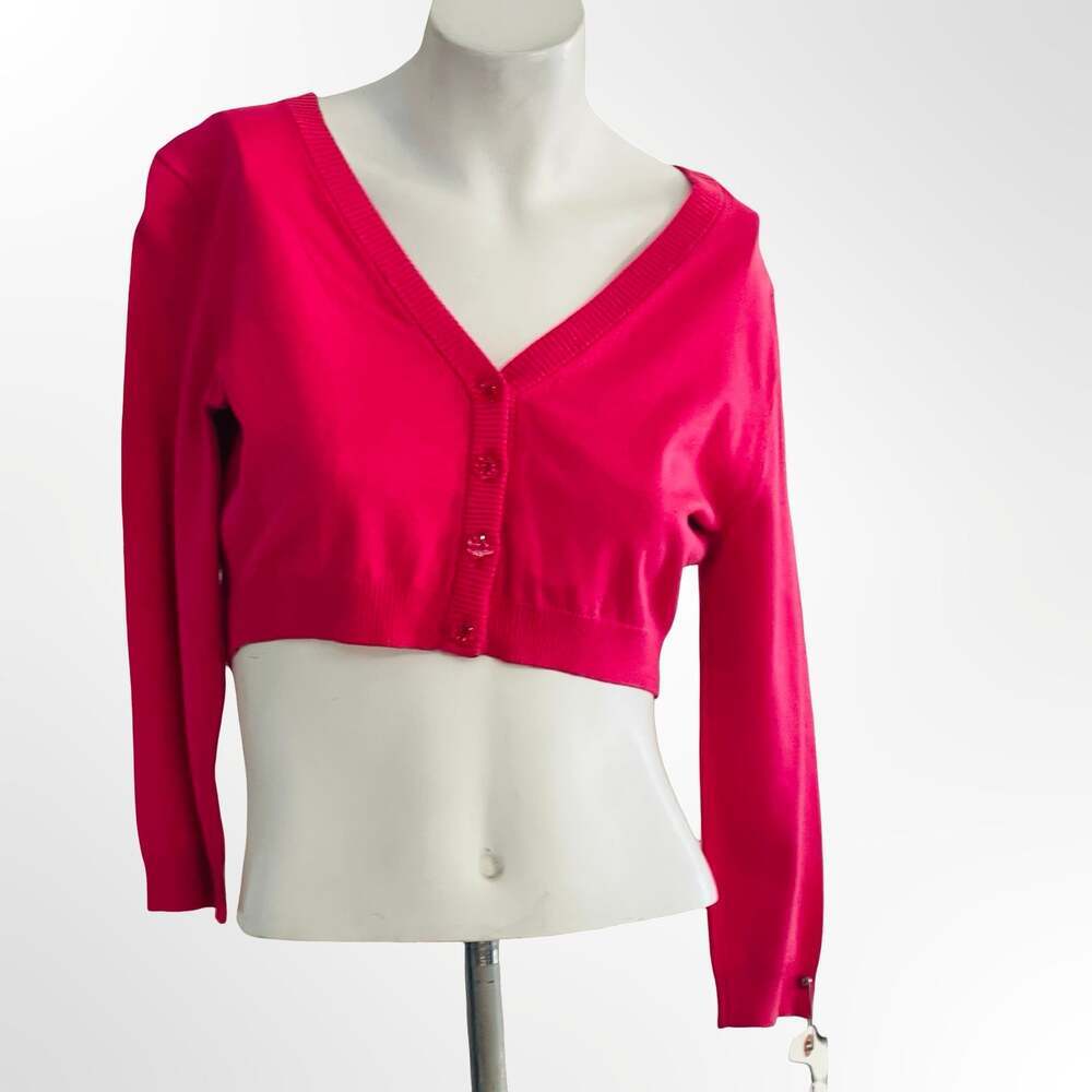 Vintage I.e. Hot Pink Cropped V-Neck Button-Up Cardigan Sweater