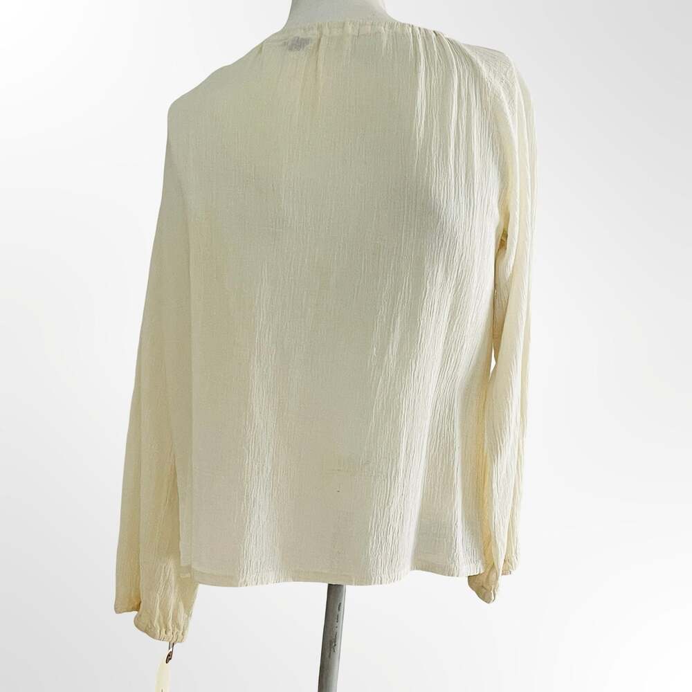 Vintage 1970s Embroidered Bird Design Cream Long Sleeve Blouse Free Size