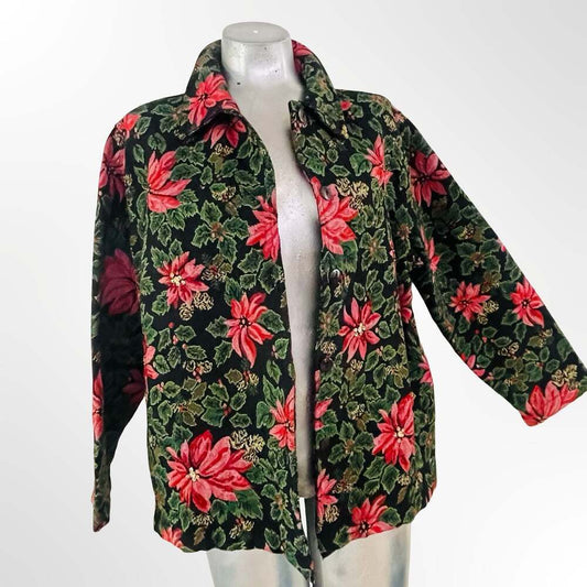 Tudor Court by Haband Poinsettia Tapestry Button-Down Jacket