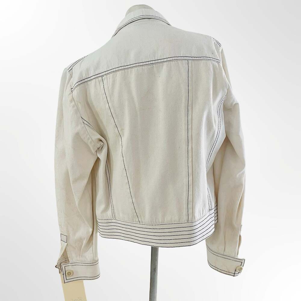 Vintage Induyco Cream Denim Jacket with Contrast Stitching