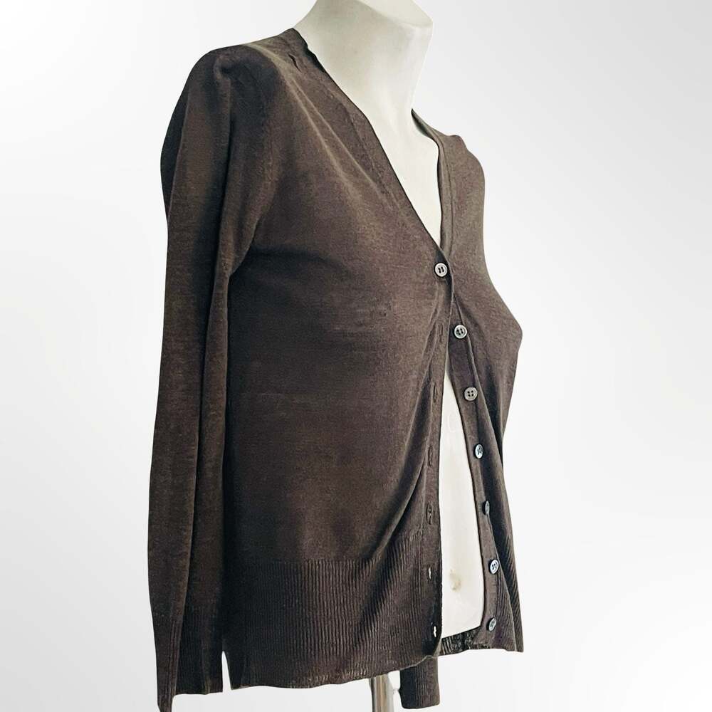 Unbranded Brown V-Neck Long Sleeve Button-Front Lightweight Cardigan Sweater