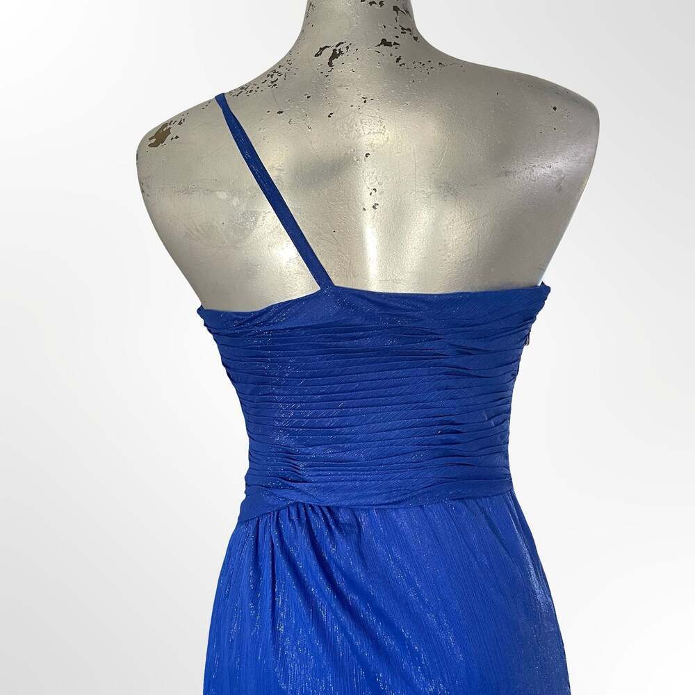 Aqua Women's Royal Blue Shimmering Ruched One-Shoulder Formal Gown