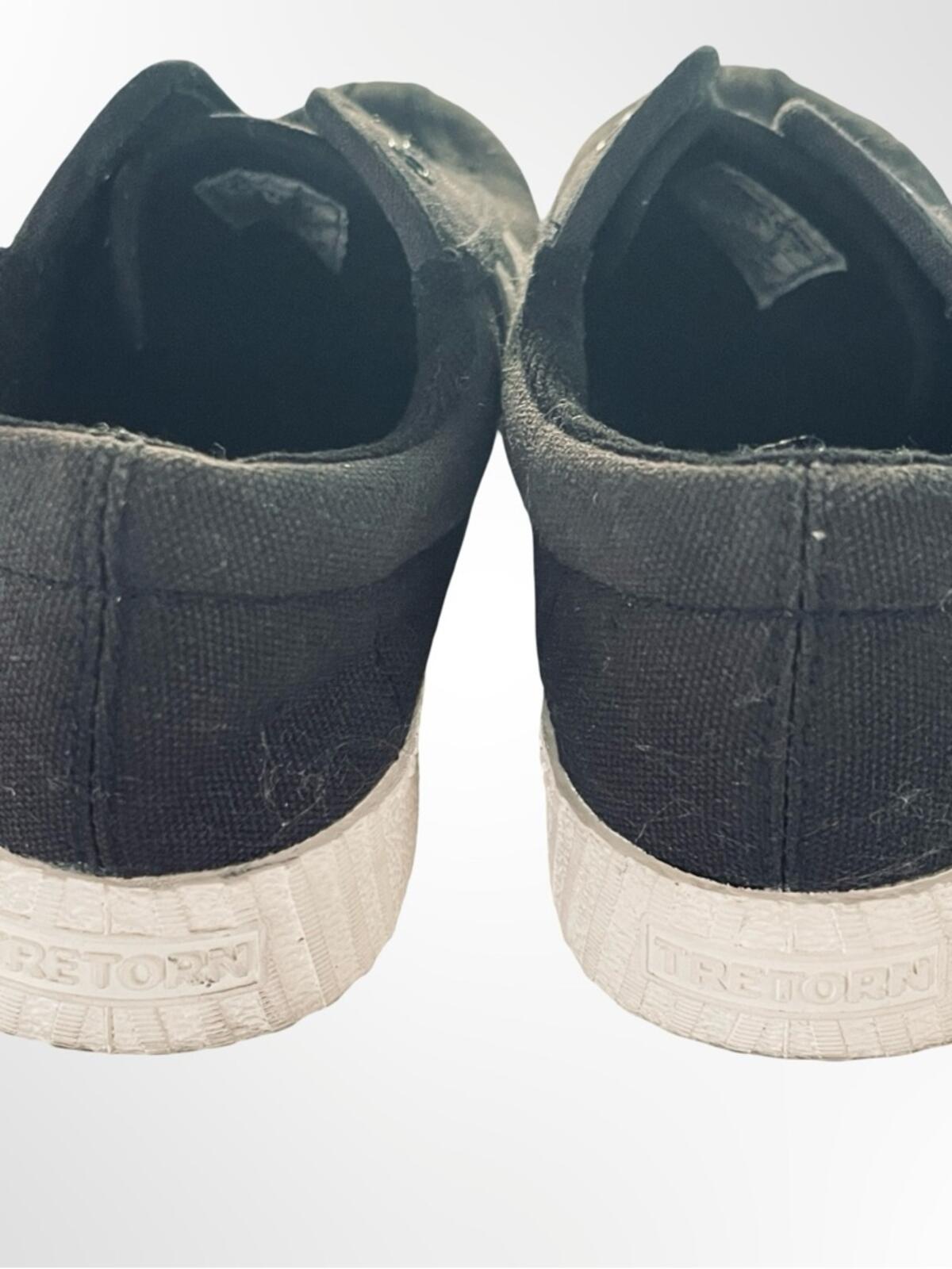 Tretorn Black Canvas Slip-On Sneakers w. White Side Chevron