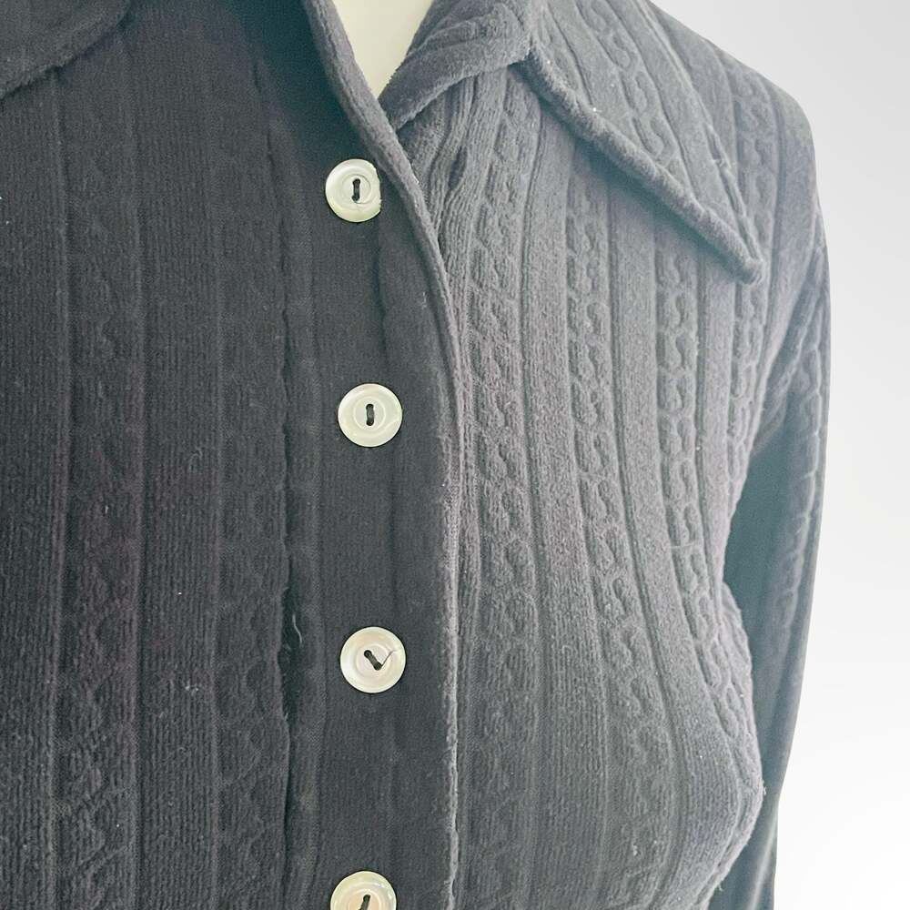 Vintage Black Ribbed Knit Long Sleeve Polo Collar Bodysuit