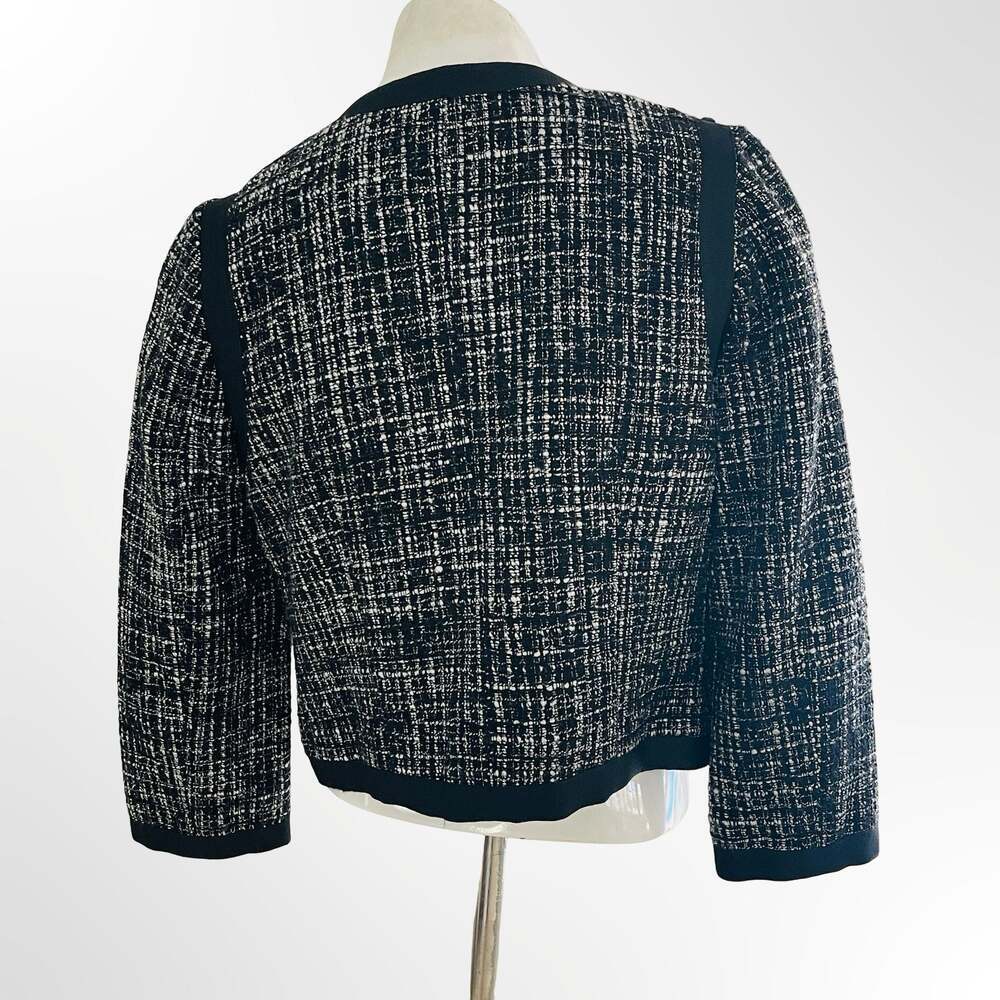 H&M Black and White Tweed Textured Jacket with Decorative Embellishments