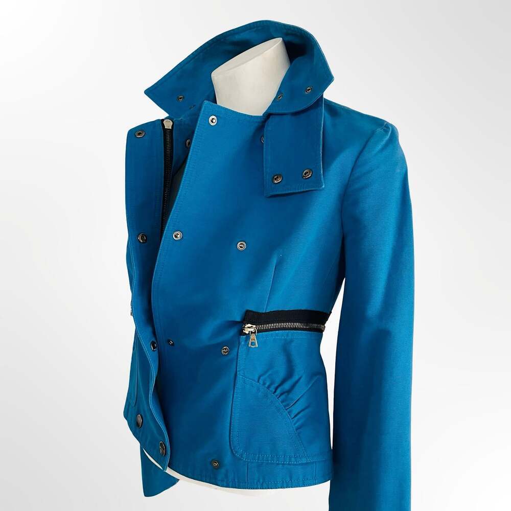 Max Azria Collection Blue Structured Utility Jacket with Zipper Details