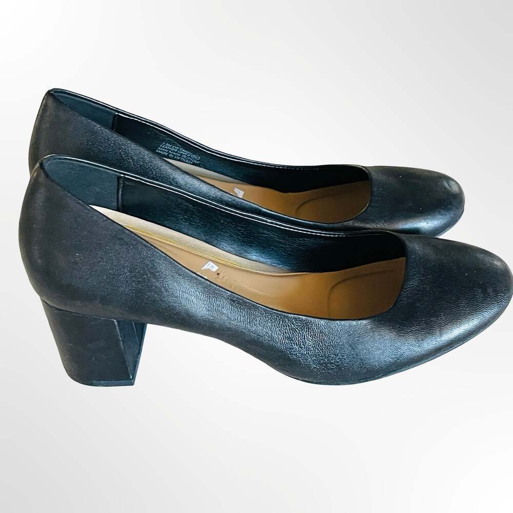 Aerosoles Eye Candy Black Leather Block Heel Pumps