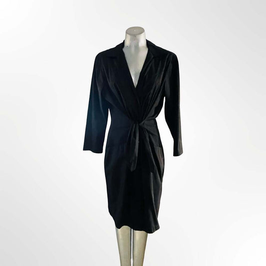Tahari Black Front Twist V-Neck Midi Dress Size US 12
