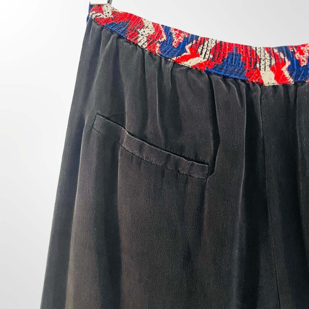 Twelfth Street by Cynthia Vincent Black Silk Jogger Pants w Tribal Print