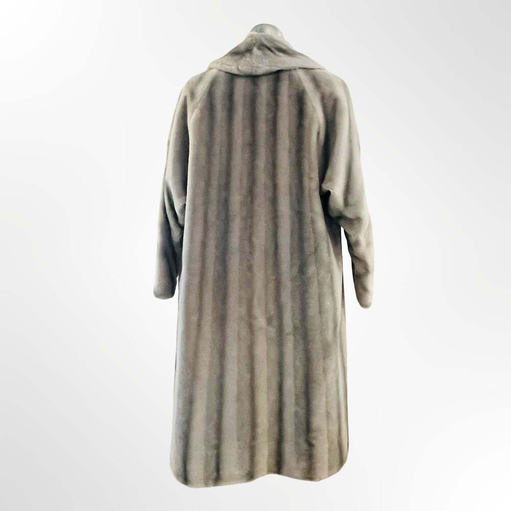 Vintage La France Roma Simulated Fur Long Coat Shawl Collar Blue Gray