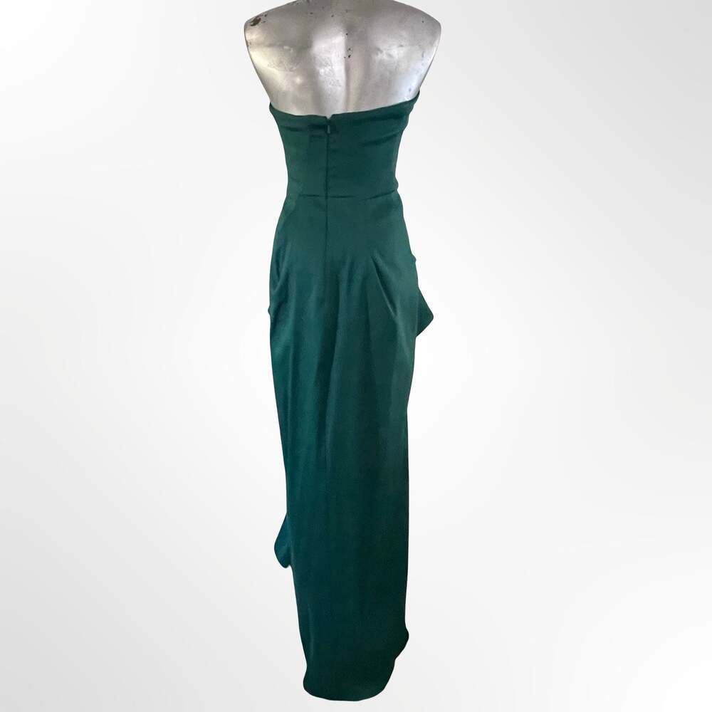 Badgley Mischka Strapless Sculptural Ruffle Gown in Teal