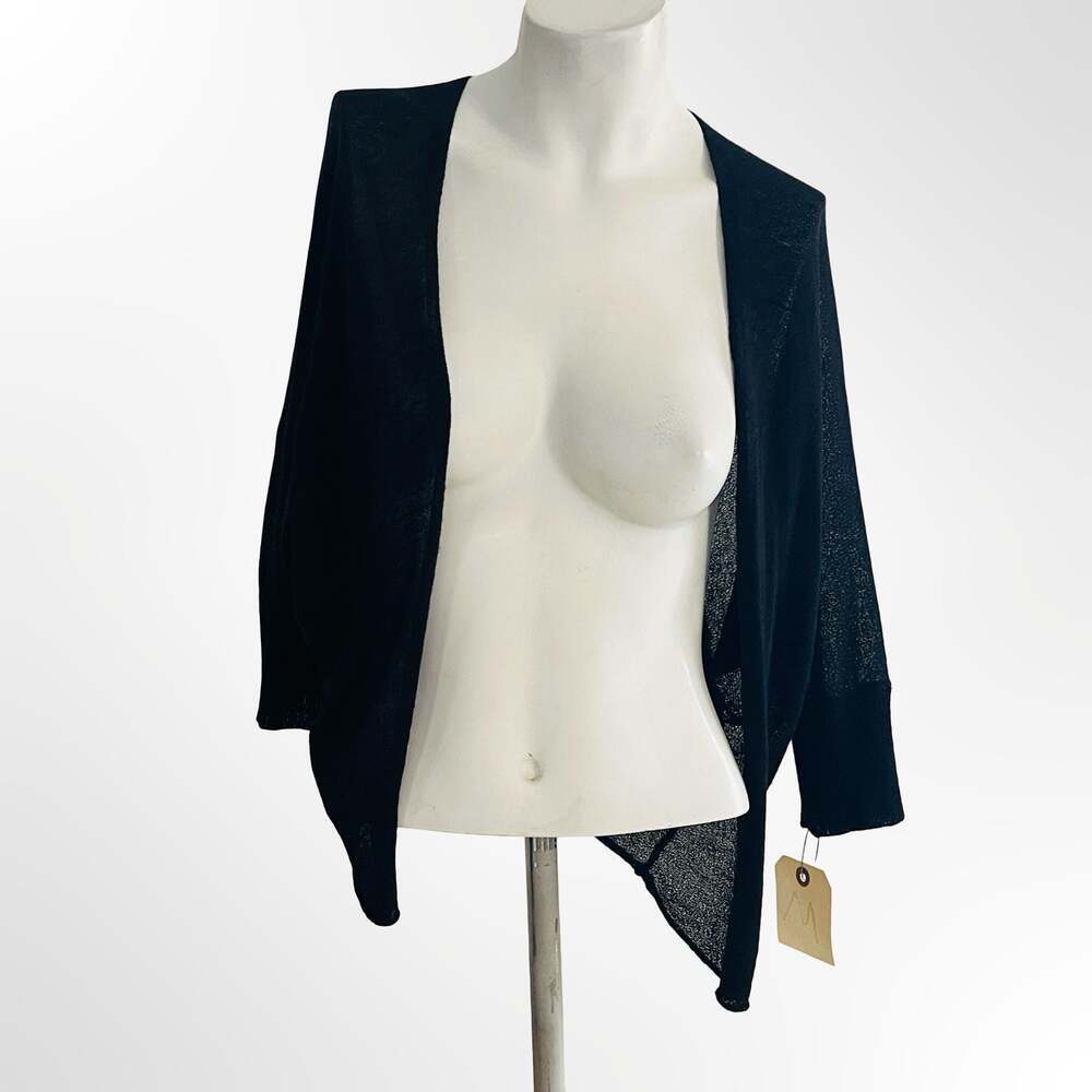 Black Open Front 3/4 Sleeve Knit Cardigan Shrug Size M