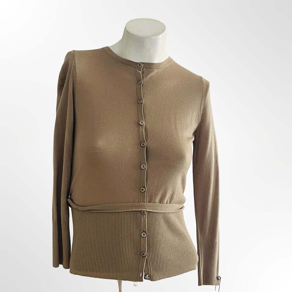 Vintage Brown Knit Tie-Waist Cardigan Sweater