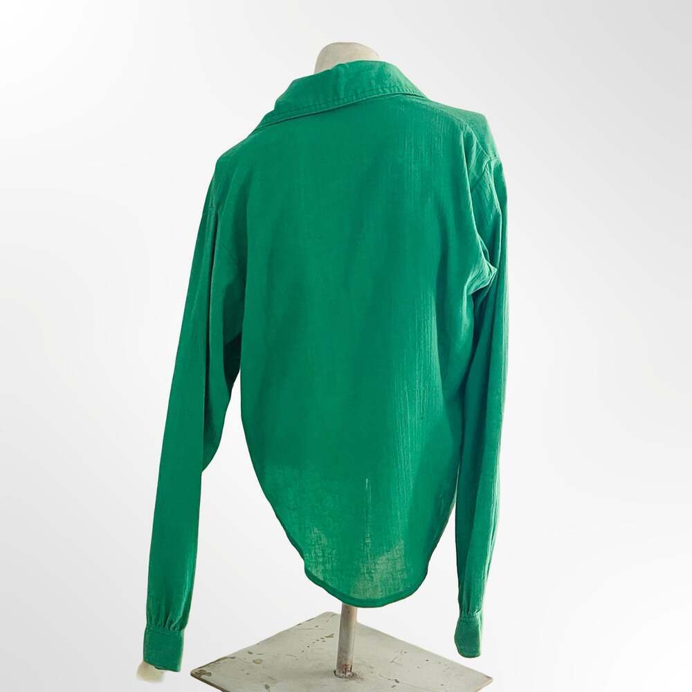 Ret Turner Green Cotton Long Sleeve Button Down Crop Top