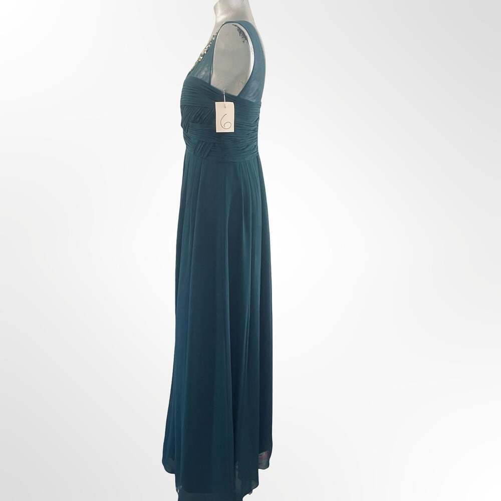 Decode 1.8 Teal Ruched Chiffon Evening Gown with Embellished Illusion Neckline