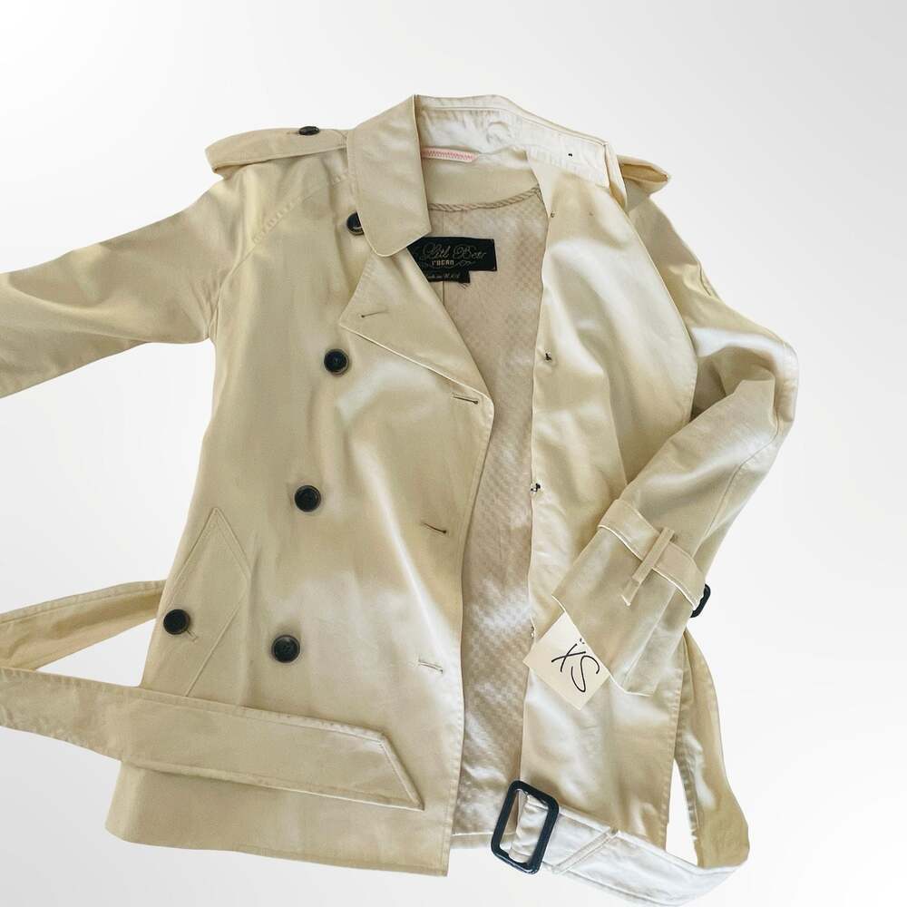 A Litl Betr Rogan Double Breasted Belted Short Trench Coat